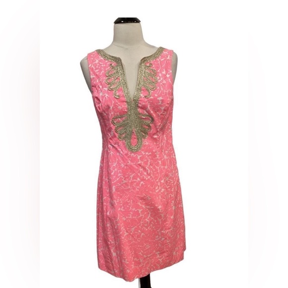 Lilly Pulitzer - Pink and Gold Emery Shift Dress - Picture 1 of 4